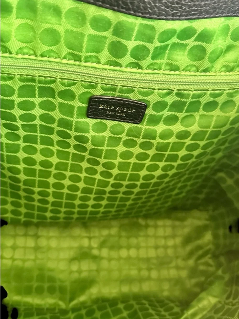 ✨ Kate Spade Black Pebbled Leather Tote Green Lining Shoulder Bag Large EUC